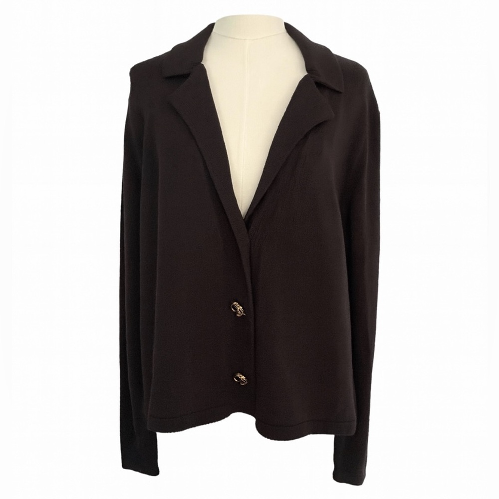 St. John Collection Knit Blazer Cardigan Navy Gold Buttons XL NWOT